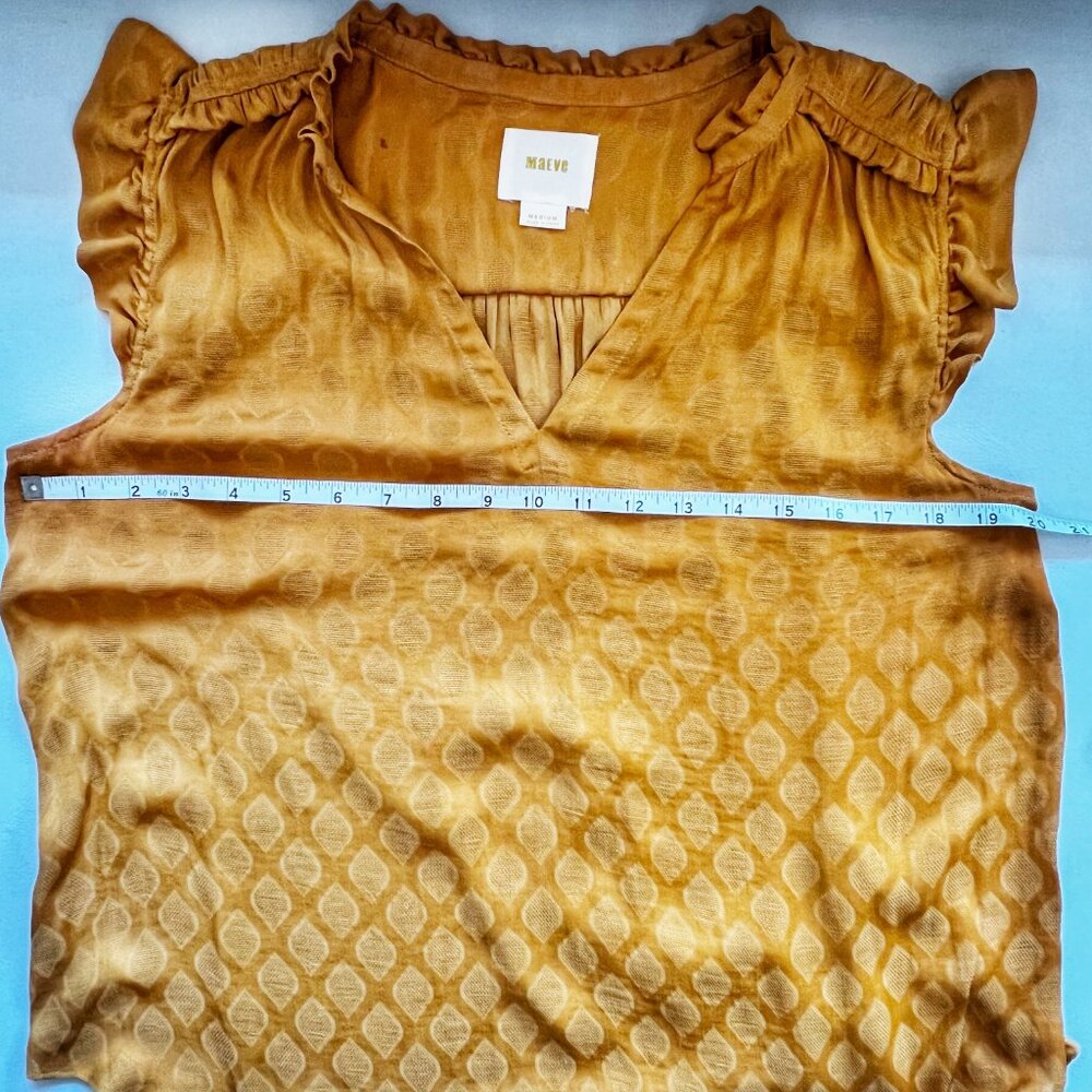 Anthro Maeve Saffron Boho Peasant Top Saffron Gold Flowy Summer Coquette Sz M - Picture 10 of 12